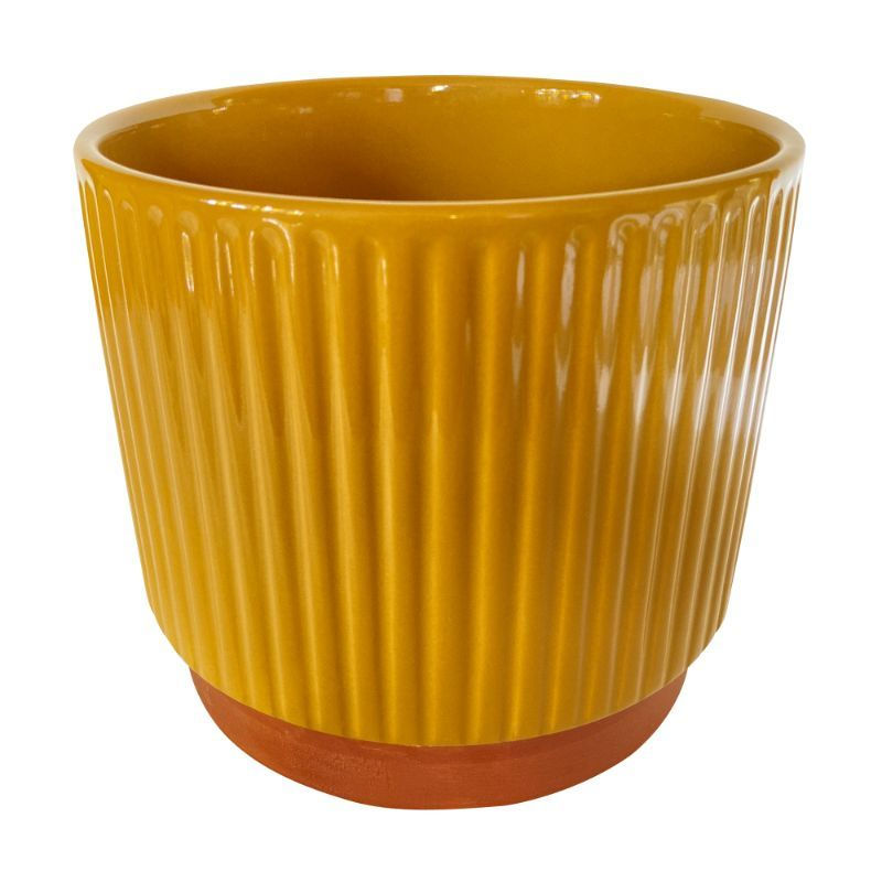 Decogreen - Macetero Cilindro Enlozado Mostaza 20X18 Cm