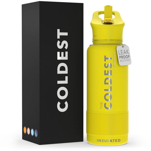 Botella de agua The Coldest, aislada al vacío, 950 ml, con tapa de pajita