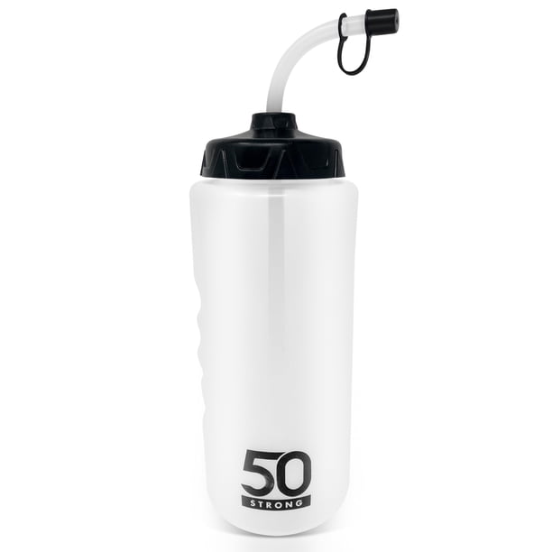 Botella de agua de 1 L con popote para hockey, fácil de apretar, libre de BPA, hecha en EE. UU.