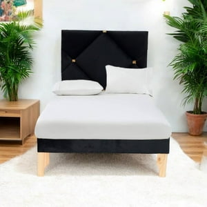 Muebles New - Base Cama Deluxe Plaza Y Media Negro Felpa