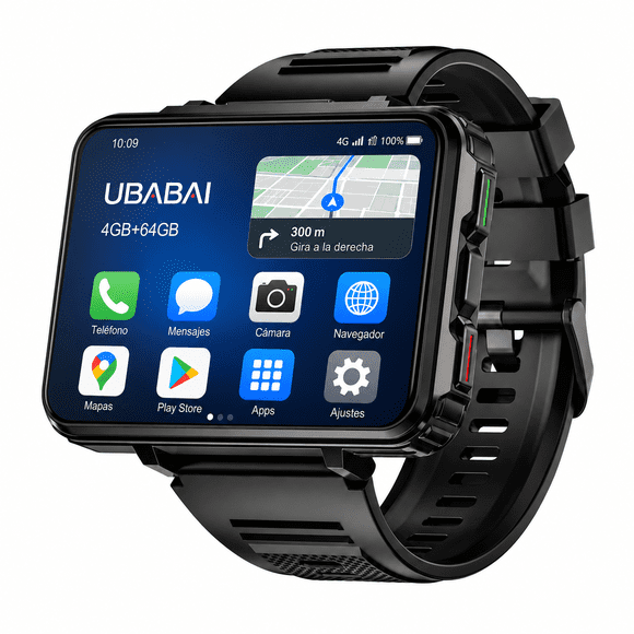 UBABAI Smartwatch Android 4G LTE con Tarjeta SIM Reloj Teléfono Independiente Pantalla Táctil 2.4" WiFi GPS y Apps Android 4GB RAM + 64GB ROM