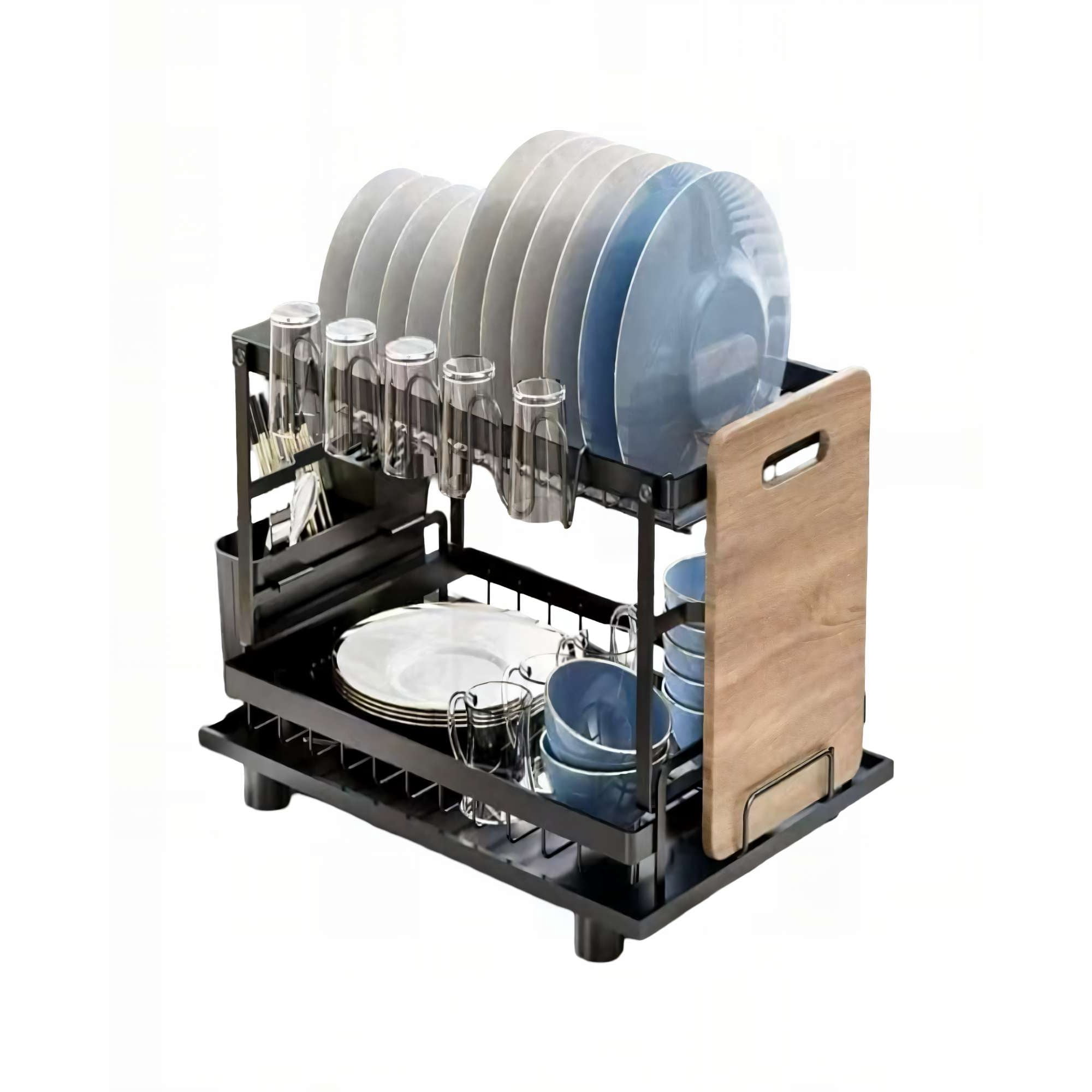 Genérico - Escurridor 2 Niveles Con Soporte Para Tablas Y Cubiertos De Acero Inoxidable Color Negro