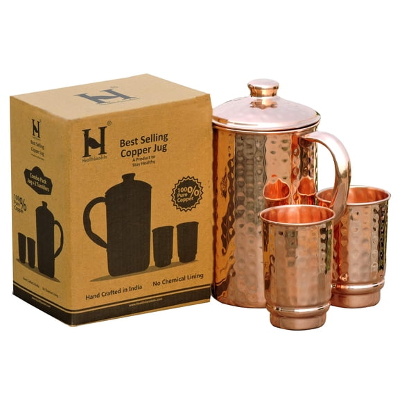 Juego de Jarra y Vasos de Cobre HealthGoodsIn 1.5L + 350ml