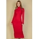 thumbnail image 1 of Vestido Midi Ajustado de Manga Larga con Cuello Alto y Canalé en Rojo S, 1 of 5