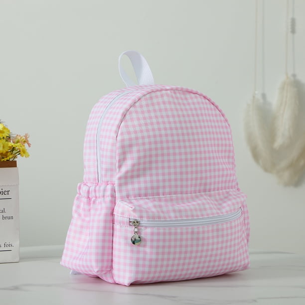 Plaid Backpack For Girls Boys Floral Waterproof Nylon Schoolbag Durable Lightweight Book Bag For Students
