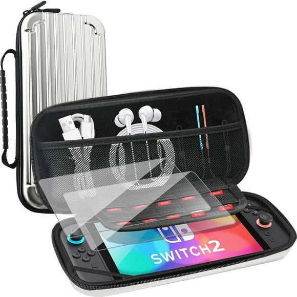 Funda de Transporte para Nintendo Switch 2 (2025) – Maletín Protector de Viaje con 2 Protectores de Pantalla HD – Plateado