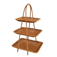 Magideal - Cesta Para Servir Alimentos, Estante De Almacenamiento Portátil Para Botellas De Especias, Soporte Para Aperitivos De Frutas De Ratán De Imitación Tres Capas