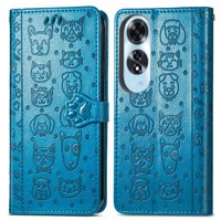 Funda Cartera Foxdock Para Oppo A60 4G , Flip Pu Con Relieve De Gatos Y Perros, Tarjetero Y Soporte