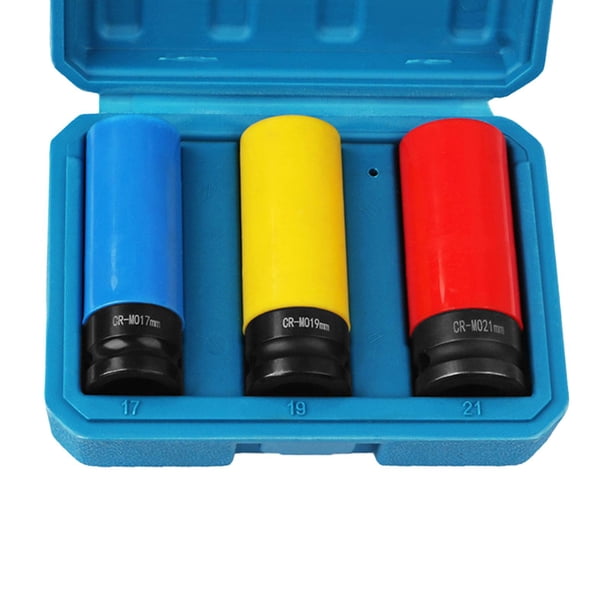 Juego de vasos para ruedas, juego de llaves de vaso, juego de vasos protectores de impacto para ruedas de 1/2 pulgadas, juego de vasos finos para papá equipo de 3 piezas