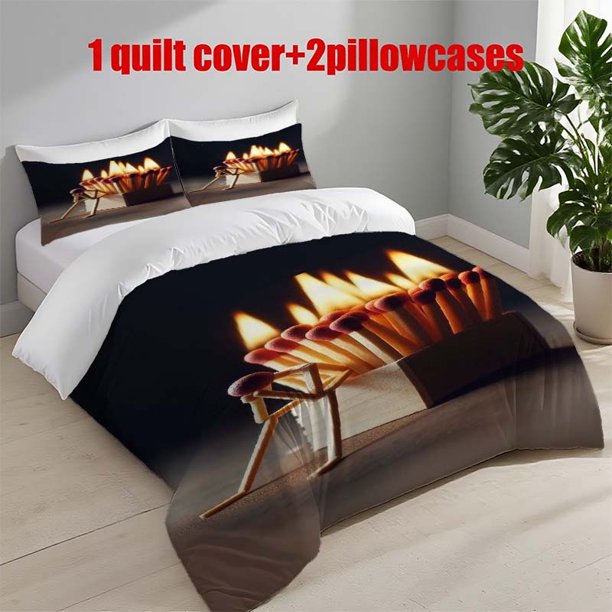 3pcs Burning Matches Creative Art Print Bedding Set Duvet Cover and Pillowcases