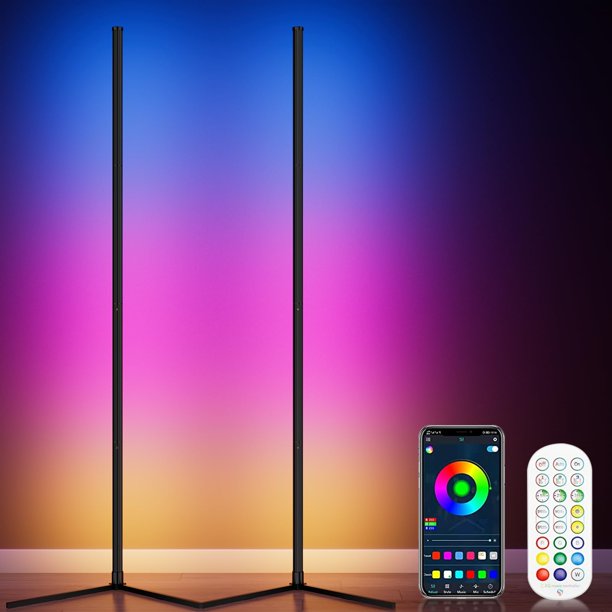 Lámpara de Pie RGB de Esquina WISIMMALL 165 cm con Bluetooth, App y Control Remoto