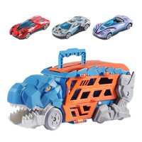 Magideal - Camión Transportador De Dinosaurios, Vehículos De Coche De Dinosaurios, Juego De Habilidades Motoras Finas, Camión Devorador De Dinosaurios, Regalo De Azul Con 3 Autos