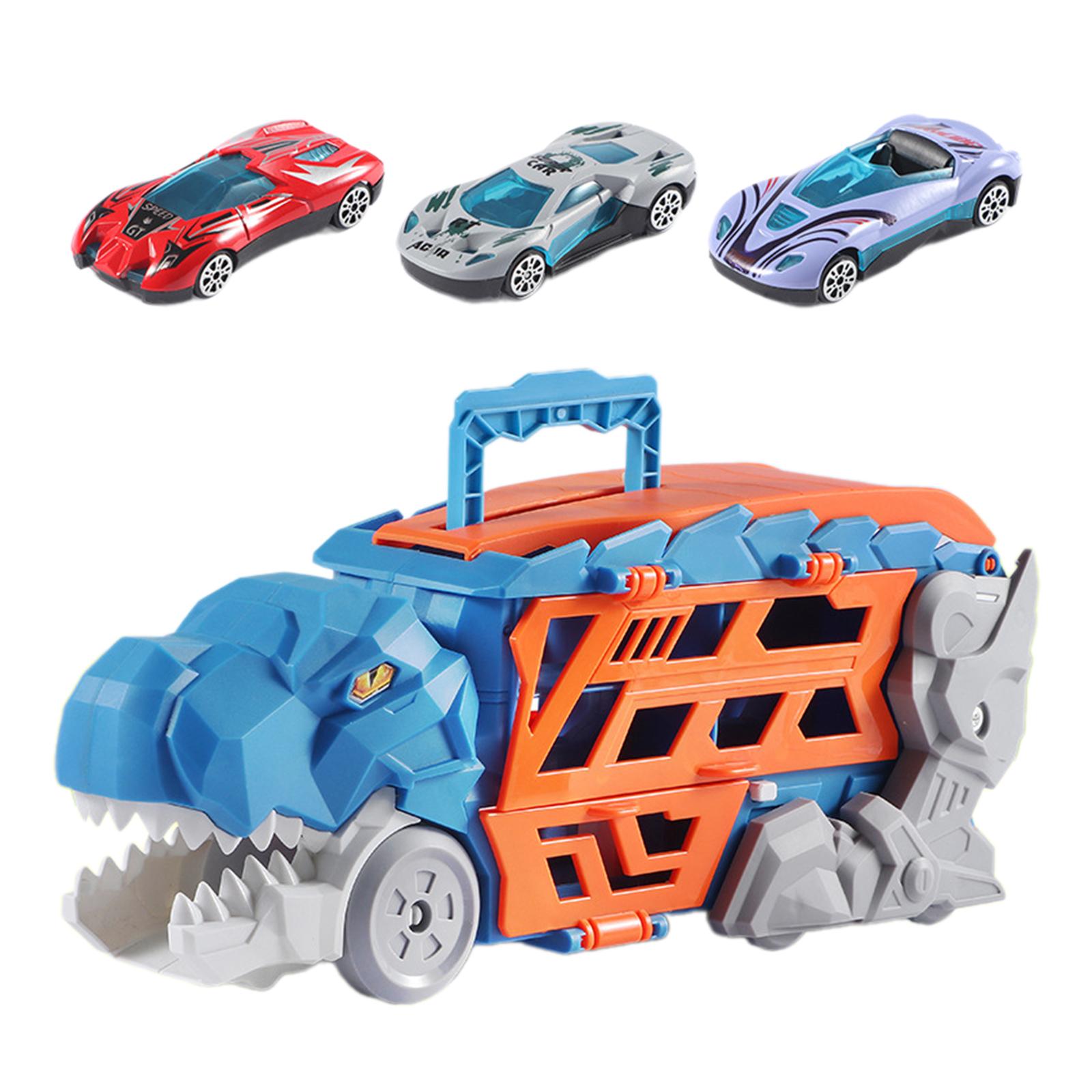 Magideal - Camión Transportador De Dinosaurios, Vehículos De Coche De Dinosaurios, Juego De Habilidades Motoras Finas, Camión Devorador De Dinosaurios, Regalo De Azul Con 3 Autos