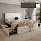 thumbnail image 1 of Full Size Bed Frame with LED Light and 4 Storage Drawers, PU Upholstered Bed Frame with Adjustable Headboard, Diamond Crystal Button, Charging Station, Metal Frame, No Box Spring Needed, White, 1 of 3