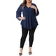 thumbnail image 2 of Agnes Orinda Ropa de Halloween de Talla Grande Camisa Escolar Universitaria para Mujeres Manga 3/4 Acampanada Cuello en V Doble Capa Blusa de Gasa 1X Azul Marino, 2 of 6