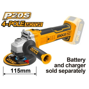 Esmeril Angular Inalamb. 20V S/Bat S/Cargador C/Carbones (Cagli1151) Ingco