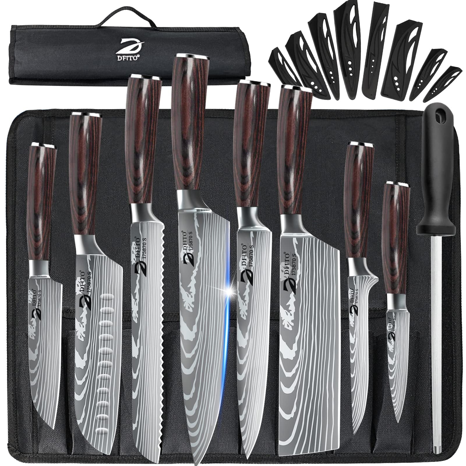Juego De 9 Cuchillos De Chef Dfito De Acero De Alto Carbono Y Madera Pakkawood