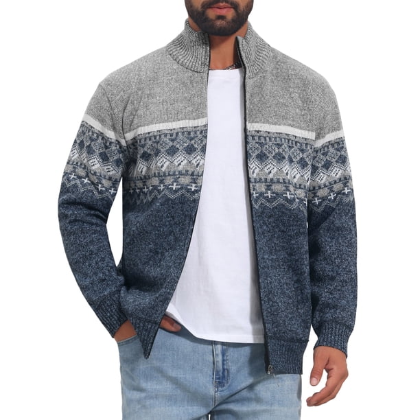 Suéter de punto con cremallera y cuello alto casual para hombre, mangas largas, S gris claro