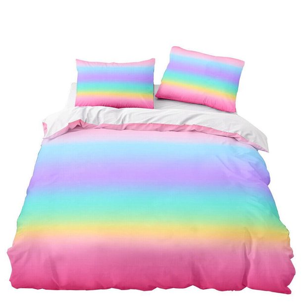 Gradient Color Kids Teens Quilt Duvet Cover Set Super Bedspread Kids3-Piece Bedding Set