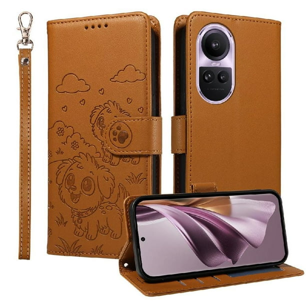 Funda Billetera FOXDOCK Compatible con OPPO Reno 10 Pro 5G, Diseño Perrito Tierno, Ranuras para Tarjetas y Soporte Plegable