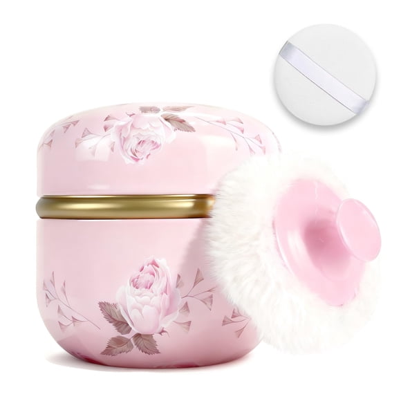 Contenedor para Polvo Corporal SHIMIDO 9x9 cm con 2 Puff