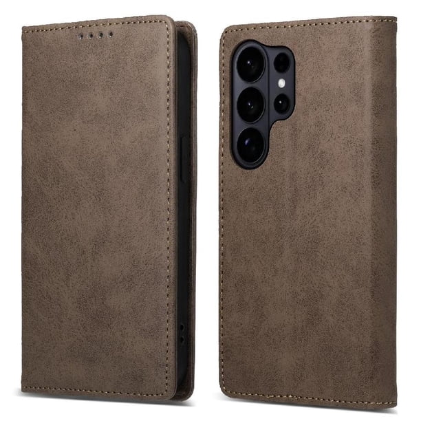 Funda tipo cartera con bloqueo RFID para Samsung Galaxy S26 Ultra Con tapa abatible, portatarjetas, cierre magnético, TPU y soporte Marrón