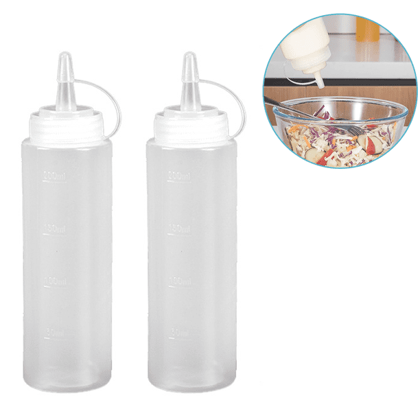 Juego de 2 dispensadores de alimentos transparentes y duraderos, sin fugas, con tapa para salsas, aceite y condimentos.