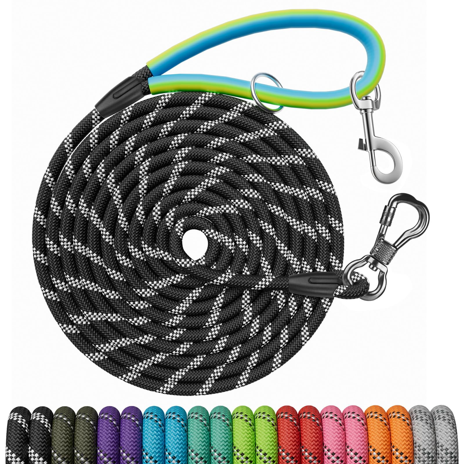 Correa Ntr Para Perros, 6 M, Gancho Doble Reflectante, Mango Suave, Negro