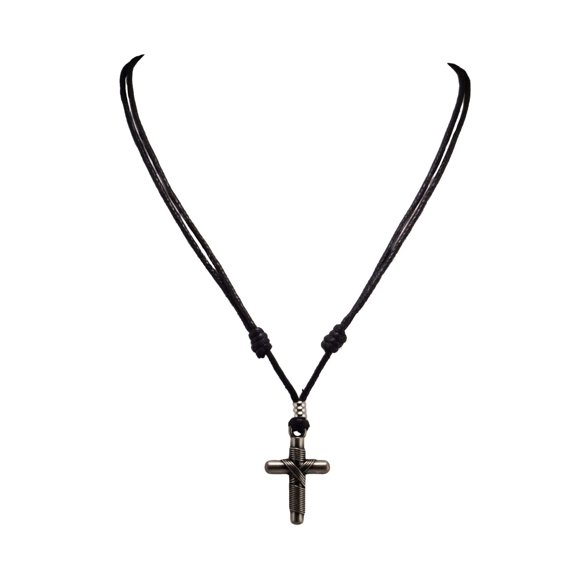 Collar BlueRica 46‑91 cm con colgante de cruz y cordón negro