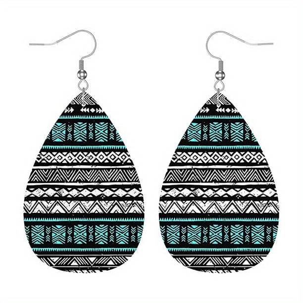 Bohemian Pattern Leather Earring Teardrop PU Dangle Party Earrings For Women Girls
