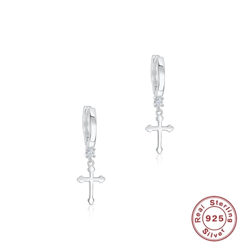 Aretes Heshpaws S925 Sterling Silver Cross Diamantados Plata