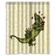 thumbnail image 1 of Cortina de ducha con diseño de cocodrilo sosteniendo una flor, con ganchos, tamaño 60 x 72 pulgadas, 1 of 3