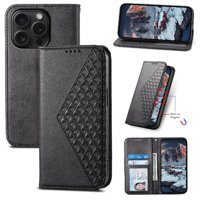Funda Flip Foxdock Para Iphone 15 Pro , Estilo Billetera Con Diseño Rombo, Correa De Mano Y Soporte, Uso Diario