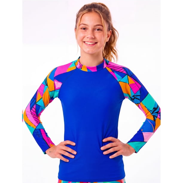 Polera niña protección UV estampado azul Talla 8