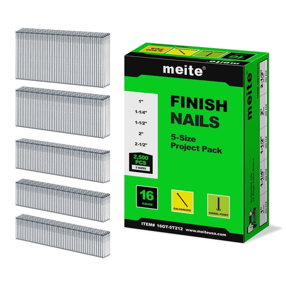 Juego de 5 tamaños, galvanizado, calibre 16, 2500 unidades, de Finish Nails Meite