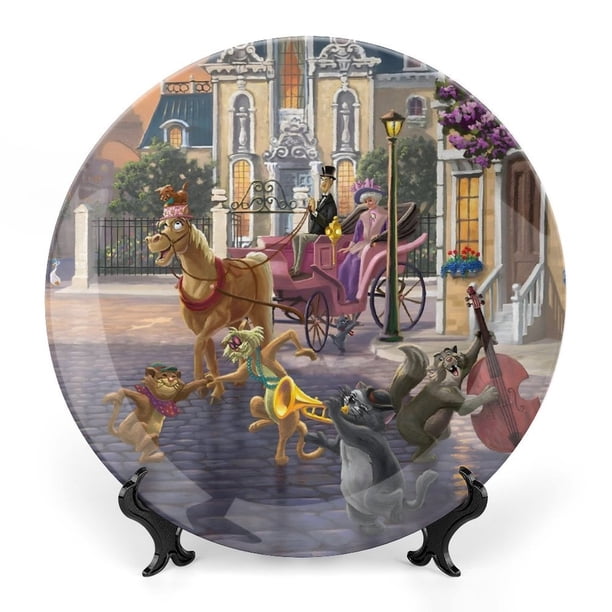 Los Aristogatos Plato decorativo de porcelana fina (bone china), plato decorativo de cerámica para hogar, oficina, soporte de pared, platos decorativos para dormitorio - 6 pulgadas (15 cm)