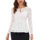 thumbnail image 1 of INSPIRE CHIC Edición Blusa de Mujer con Encaje, Abertura Frontal, Dobladillo Peplum, Mangas Largas Transparentes, Talla M, Color Blanco, 1 of 6