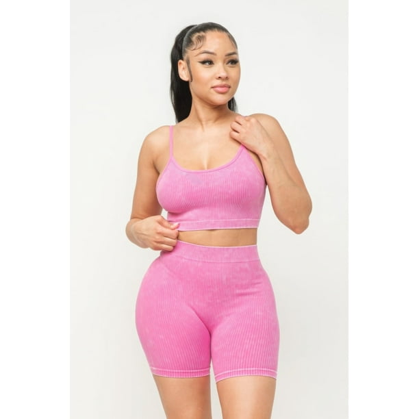 Conjunto Básico de Camiseta sin Mangas y Shorts Lavados sin Costuras