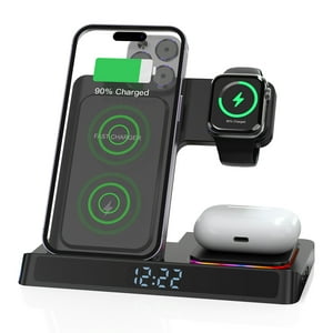 Genérico - Reloj Despertador Digital 5 En 1 Con Carga Inalámbrica Para Iphone 15/14/13, Base De Carga Plegable Compatible Con Airpods Pro-Negro