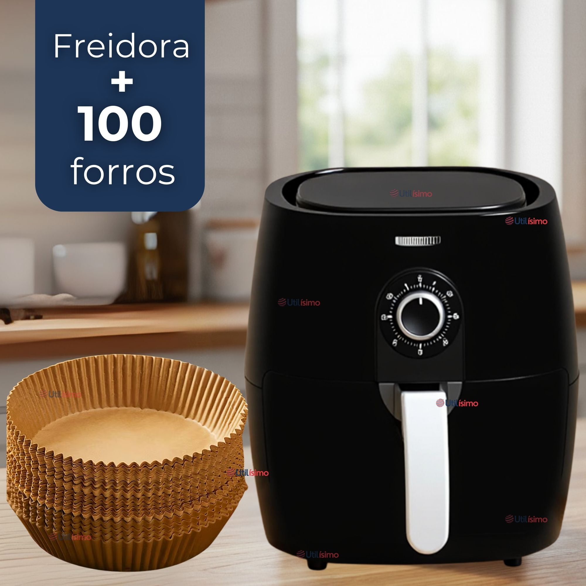 Line - Freidora De Aire Premium 5 Litros 1350w + Kit De 100 Forros Antiadherentes