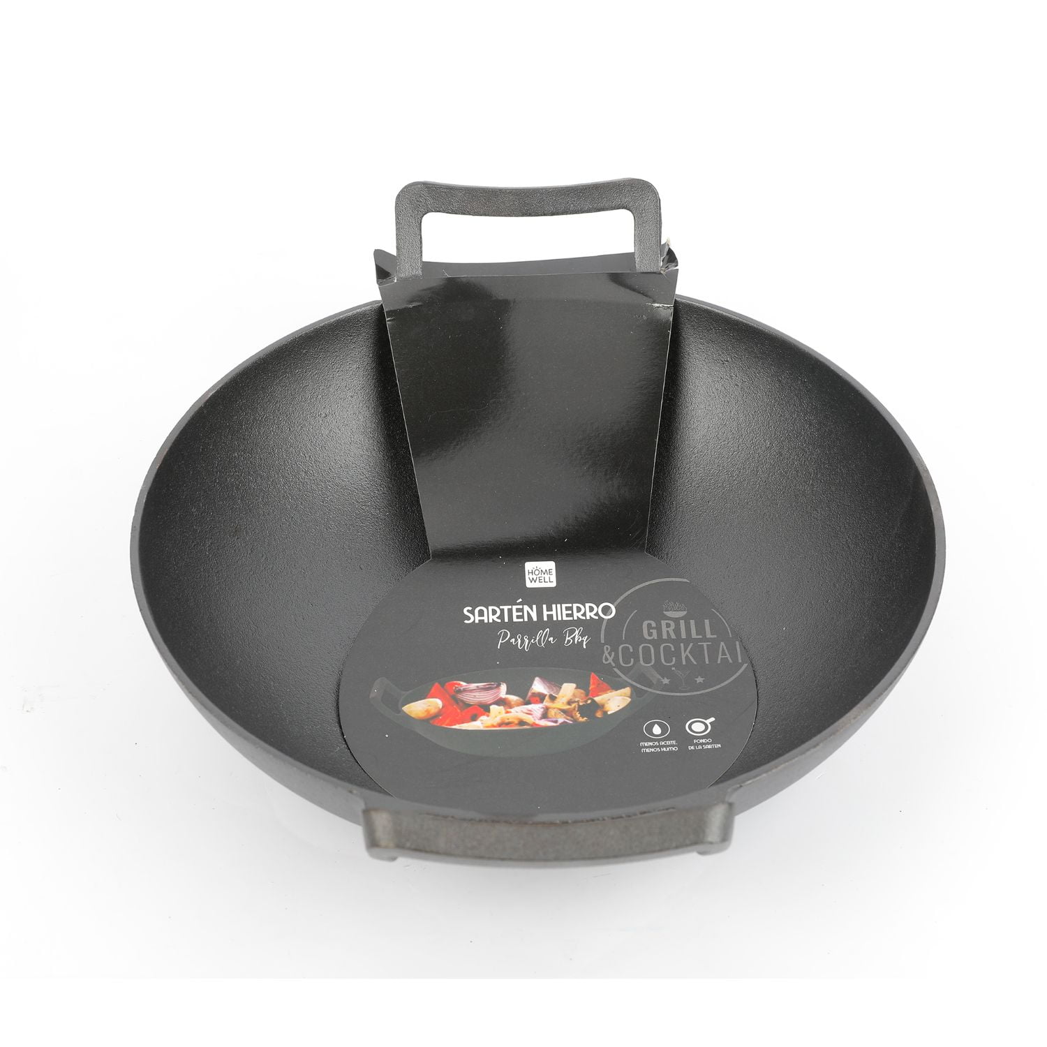 Homewell - Sartén Wok De Hierro Fundido 32x28x10cm