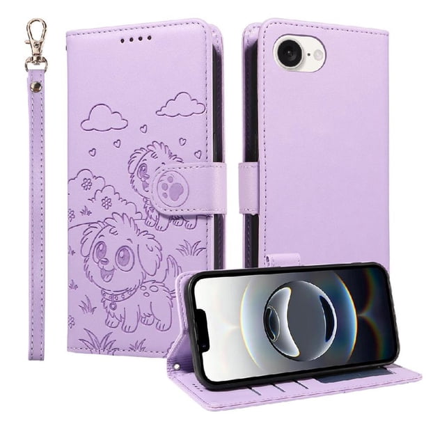 Funda Billetera FOXDOCK Compatible con iPhone 16e, Diseño Perrito Tierno, Ranuras para Tarjetas y Soporte Plegable