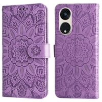 Funda Tipo Cartera Foxdock Para Oppo Reno 8T 5G , Diseño Girasol En Relieve, Cuero Pu, Cierre Magnético, Soporte Y Tarjetero