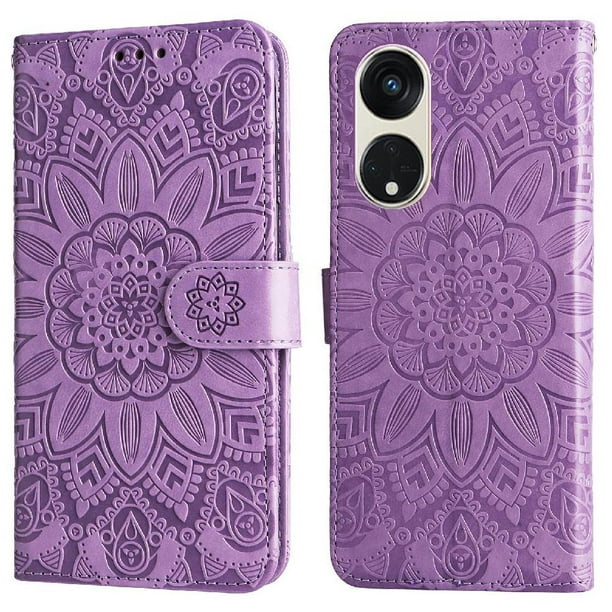 Funda tipo cartera FOXDOCK para OPPO Reno 8T 5G , diseño girasol en relieve, cuero PU, cierre magnético, soporte y tarjetero