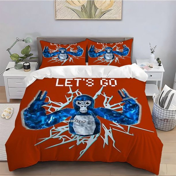 3pcs Blue Gorilla Adventure Print Bedding Set Polyester Wear-Resistant and Wrinkle-Resistant