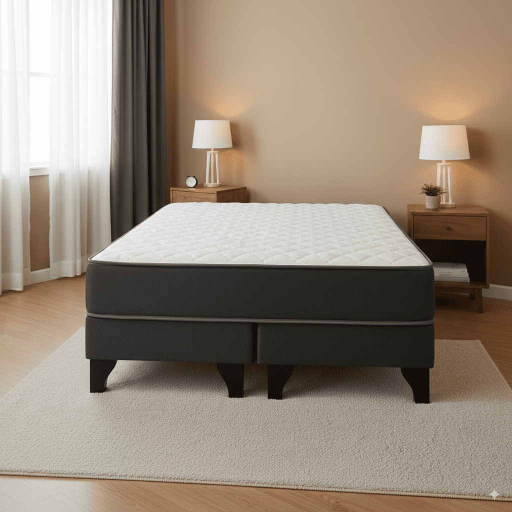 M&e - Cama 2 Plazas Completa | Base Europea Con Patas De Plastica+ Colchón 24 Cm