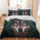 thumbnail image 2 of Moon Wolf Bedding Green Watercolor Forest Wolf Landscape Duvet Cover Sets 3 Pieces Wild Animal Bedding Set, 2 of 5