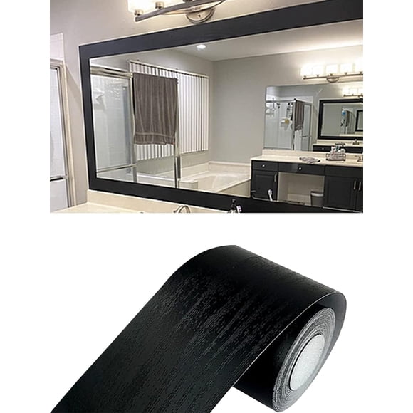 Borde adhesivo para papel tapiz Teemall 5 cm x 10 m, negro con veta de madera