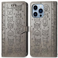 Funda Cartera Foxdock Para Iphone 13 Pro , Flip Pu Con Relieve De Gatos Y Perros, Tarjetero Y Soporte