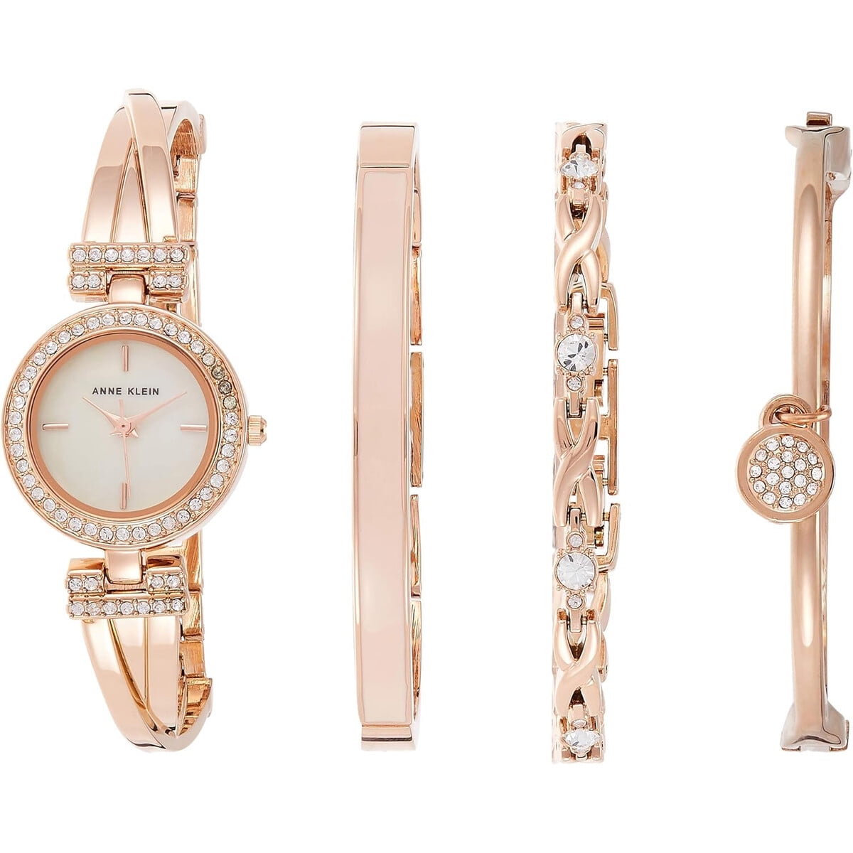 Reloj Anne Klein Mujer Cristales Pulsera Oro Rosado Set